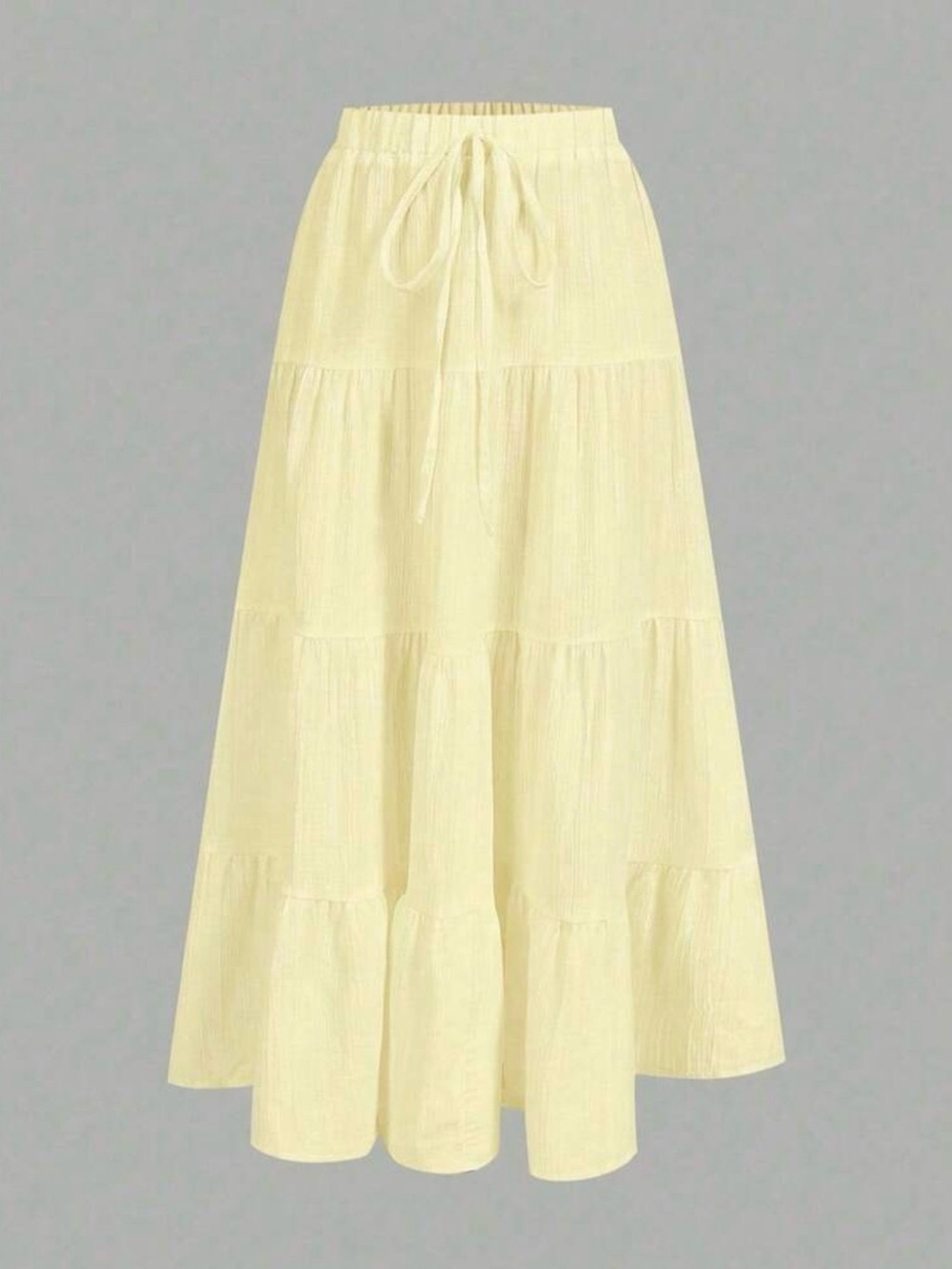 SHEIN Pale Yellow Tiered Maxi Skirt with Drawstring Waist